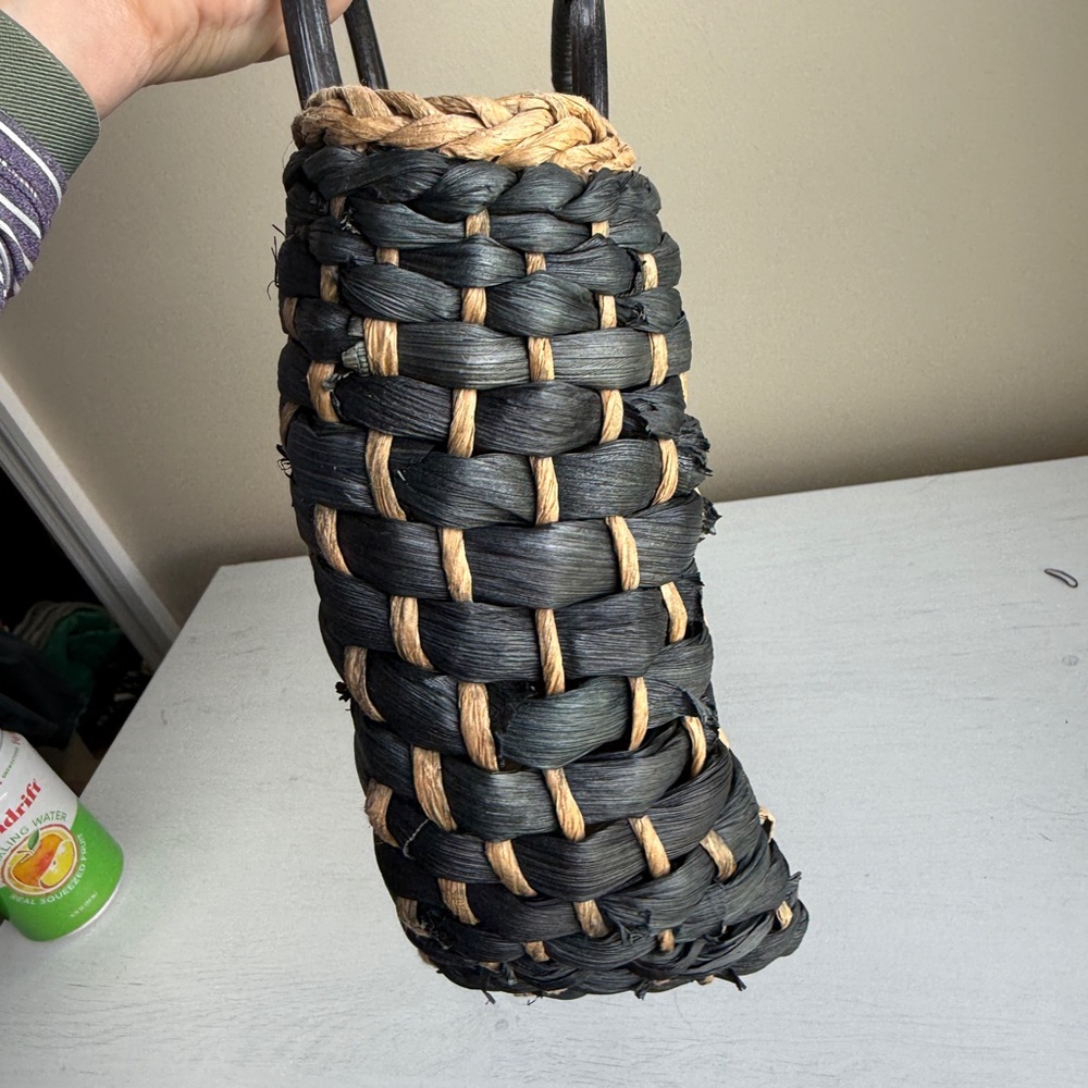 Free People Black and Natural Woven Straw Tote with Round Handles - Picture 6 of 14